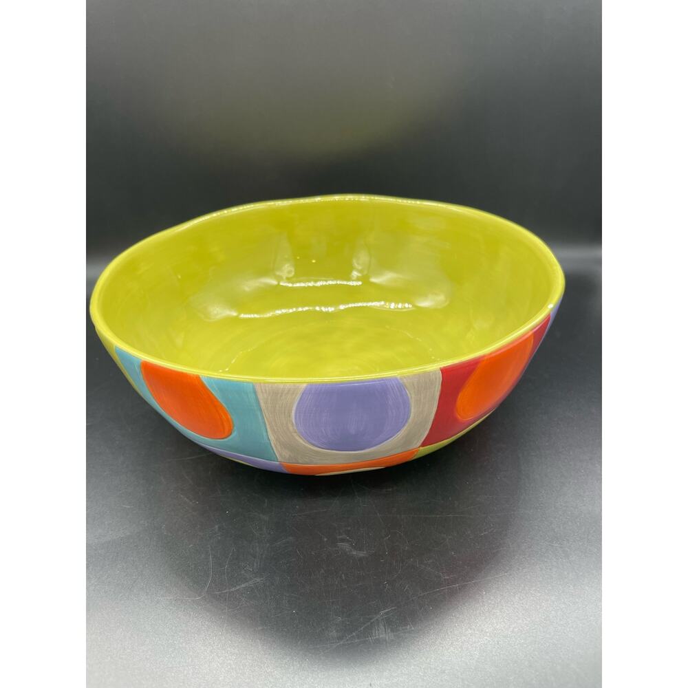 Pier 1 Urban Dot Hand Painted Earthenware Serving Bowl 11” *Small Paint Chip